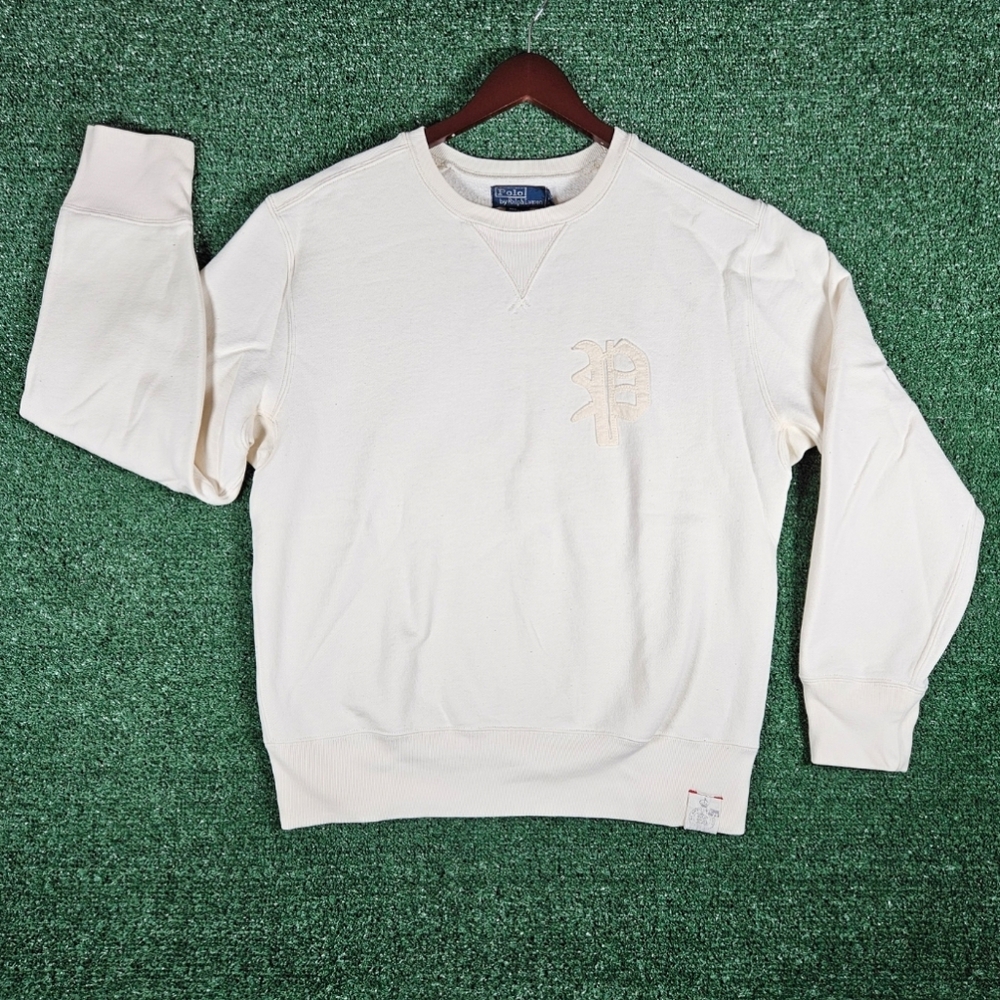 Vintage Polo Ralph Lauren Cream Crewneck With "P" Patch / Mens Size Medium